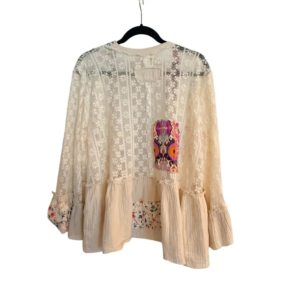 POL - Gauze Floral Ruffle Open Cardigan Small